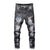 Motorcycle Motorbike Distressed Ripped Biker Slim Jeans For Men Printed Stretched Painted Moto Denim Pants